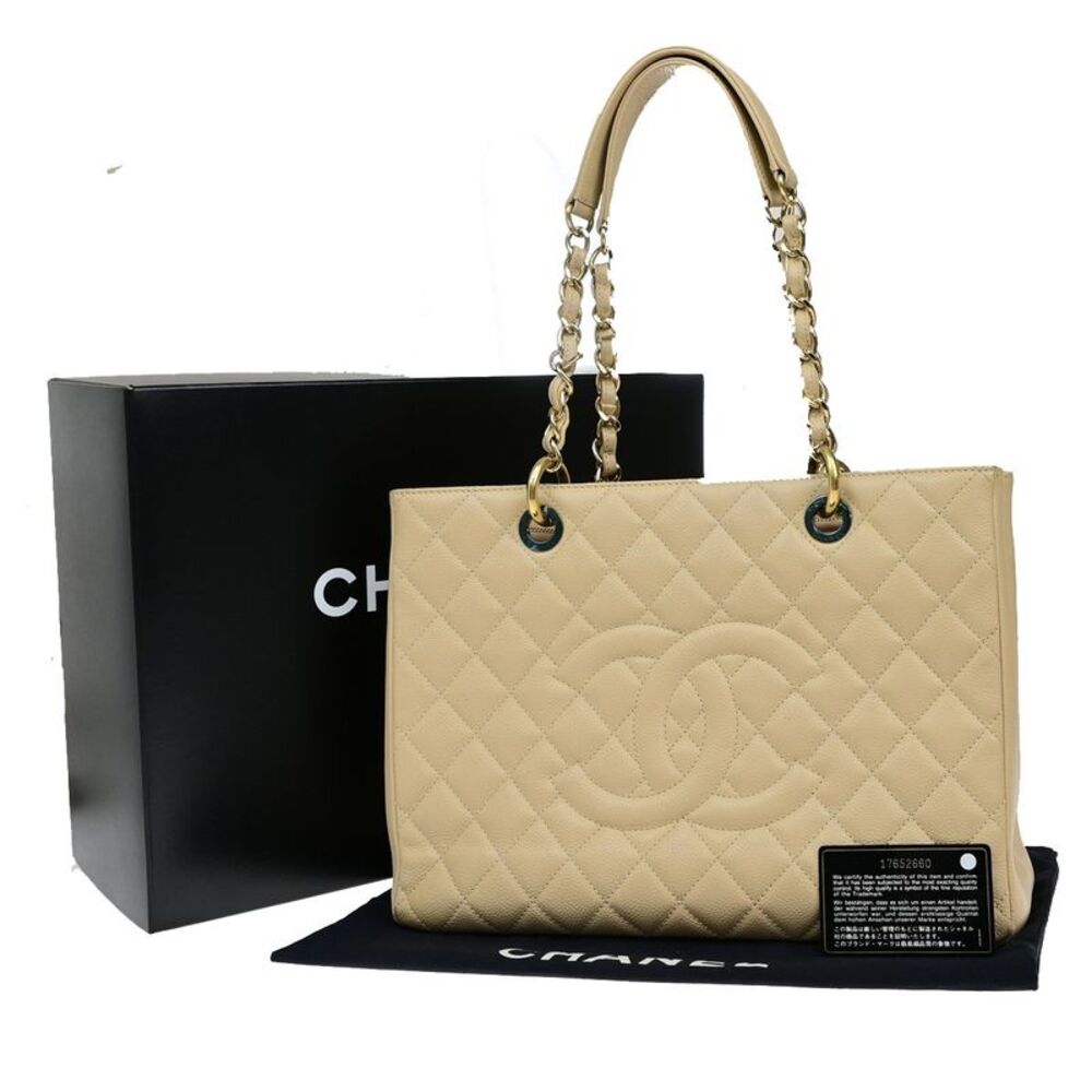 Chanel Grand Shopping Tote Quilted Caviar Beige Leather Tote Bag Bag